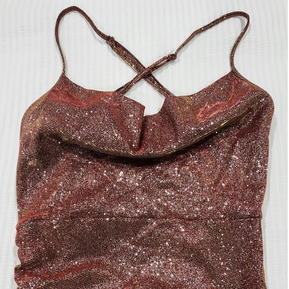 SHEIN Maroon Glitter Doja Dress XS Adjustable Ruched Mini Sparkly Party Dress